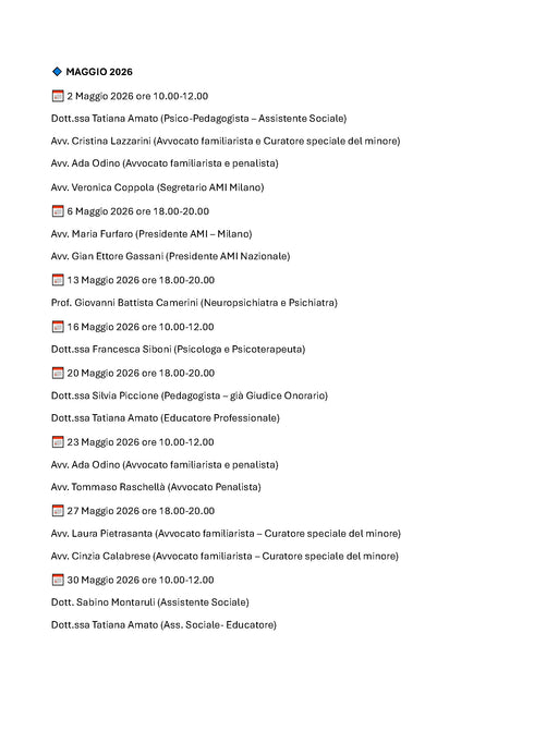 Ciclo incontri aprile-giugno 2026