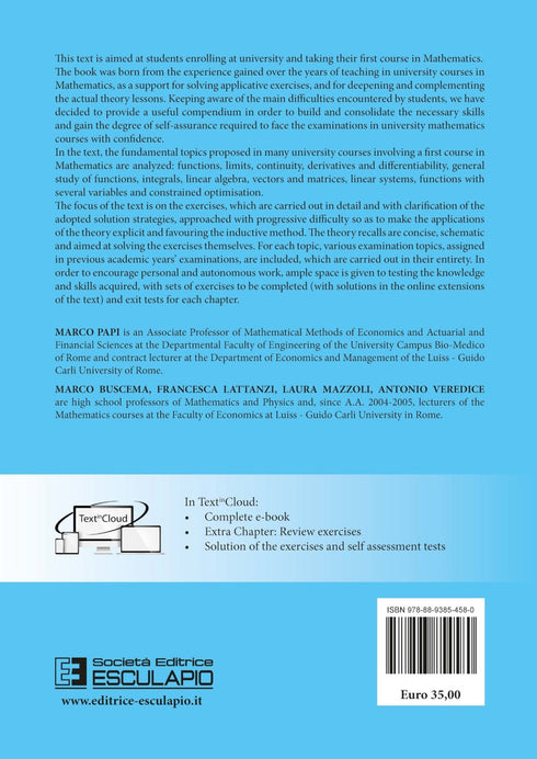 BUSCEMA LATTANZI MAZZOLI VEREDICE PAPI - Mathematics Solved Excercises and Theory Review