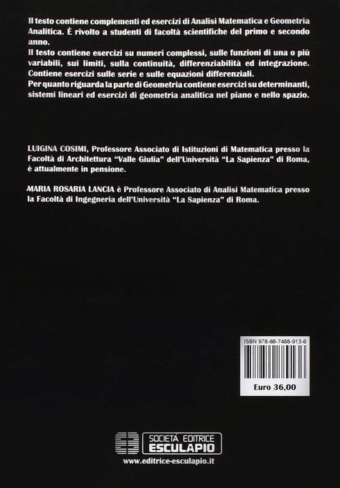 COSIMI LANCIA - Complementi ed Esercizi di Analisi Matematica e Geometria Analitica