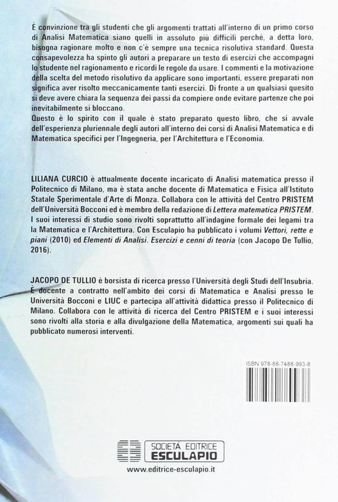 CURCIO DE TULLIO - Analisi Matematica I. Esercizi e Cenni di Teoria