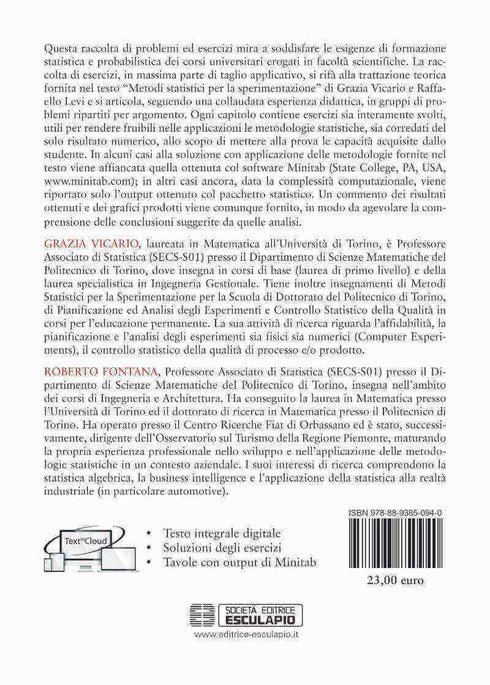 VICARIO FONTANA - Metodi Statistici per la Sperimentazione. Problemi svolti ed esercizi